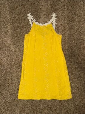 Lilly Pulitzer Yellow Eyelet Shift Dress with White Floral Straps 2